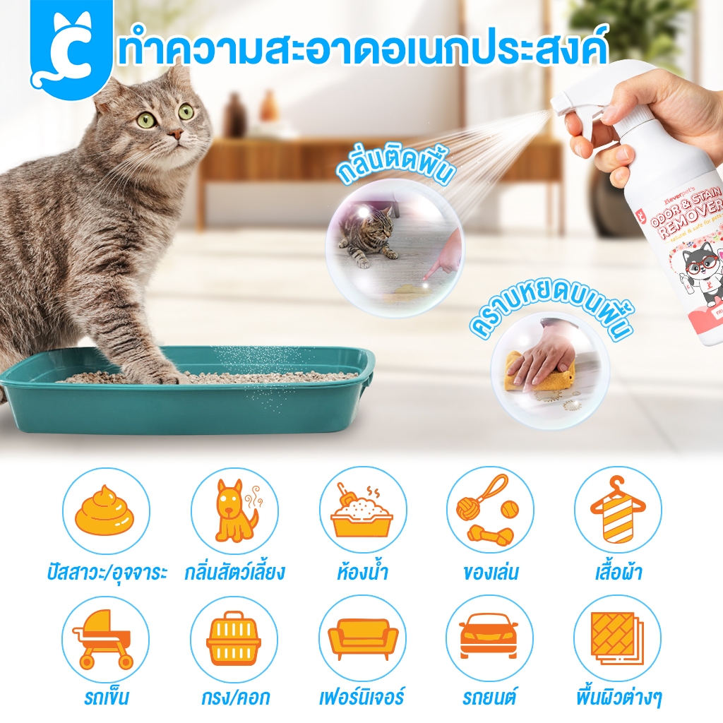 [ส่งฟรี🇹🇭] CleverPet สเปรย์ดับกลิ่นสัตว์เลี้ยง สุนัข ดับกลิ่นทรายแมว ดับกลิ่นฉี่แมว 500 ml Dog Cat Odor Spray รูปที่ 3