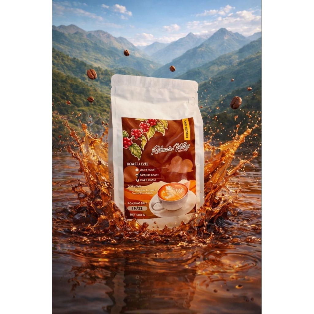 เมล็ดกาแฟคั่ว โรบัสต้า 100% จากไร่กาแฟโรบัสต้าวัลเล่ย์ทุ่งสง 500ก.