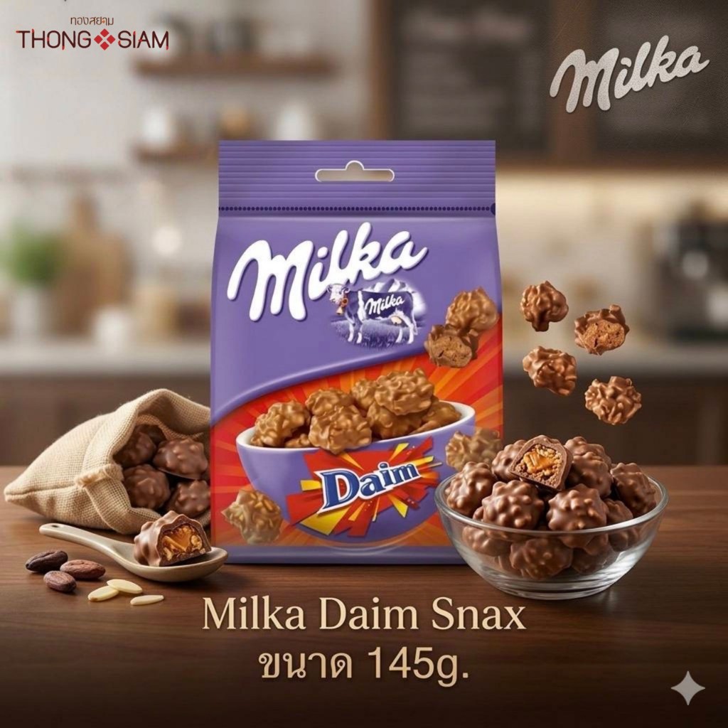 Milka Daim Snax มิลก้า ดาอิม สเนค **ถุงตั้ง** ขนาด 145 กรัม(g.) BBE:   02/08/2026