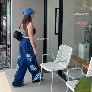 *มีส่งด่วน* upeachme(K16-21) KRAM PANTS กางเกงมัดย้อมพลัสไซส์ กางเกงขายาวทรงกระบอกใหญ่ ขายาวมัดย้อมวินเทจ ผ้าครามวินเทจ