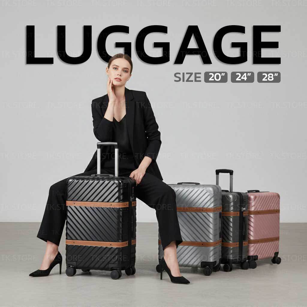 [รับประกันอะไหล่ 2 ปี] กระเป๋าเดินทางล้อลาก Traveler สไตล์โคตรเท่ห์ดีไซน์แถบคาดสีน้ำตาล