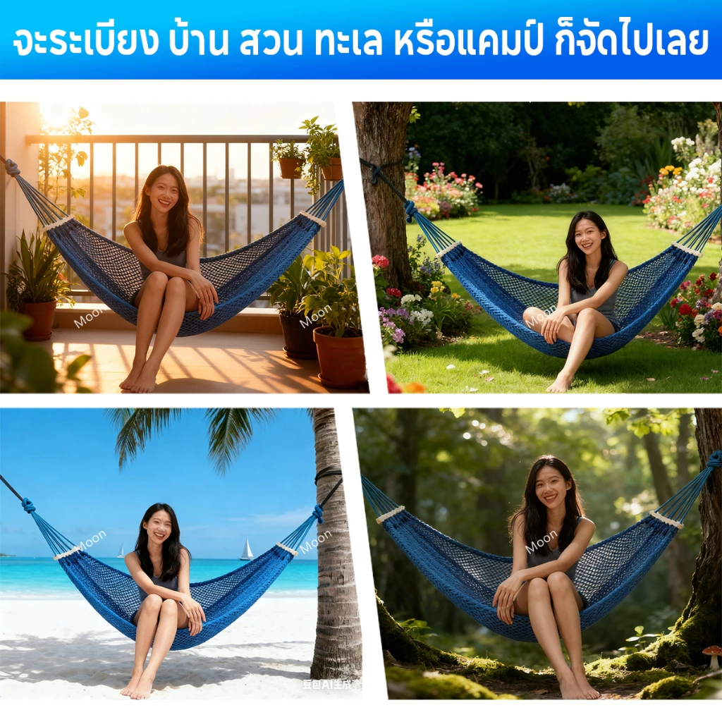 Moons เปล เปลตาข่าย 250X130CM เปลญวน เปลยวน เปลเดินป่า เปลสนาม เปลพกพา Camp Hammock เปลยวนผู้ใหญ่ อุปกรณ์แคมป์ปิ้ง thumbnail 6