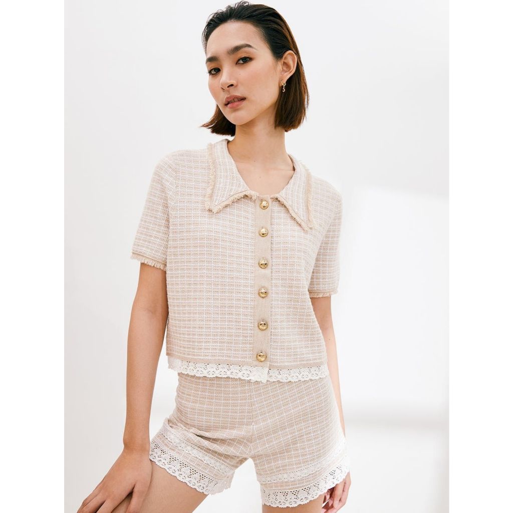 Pomelo x Janesuda เสื้อแขนสั้นลูกไม้ XS