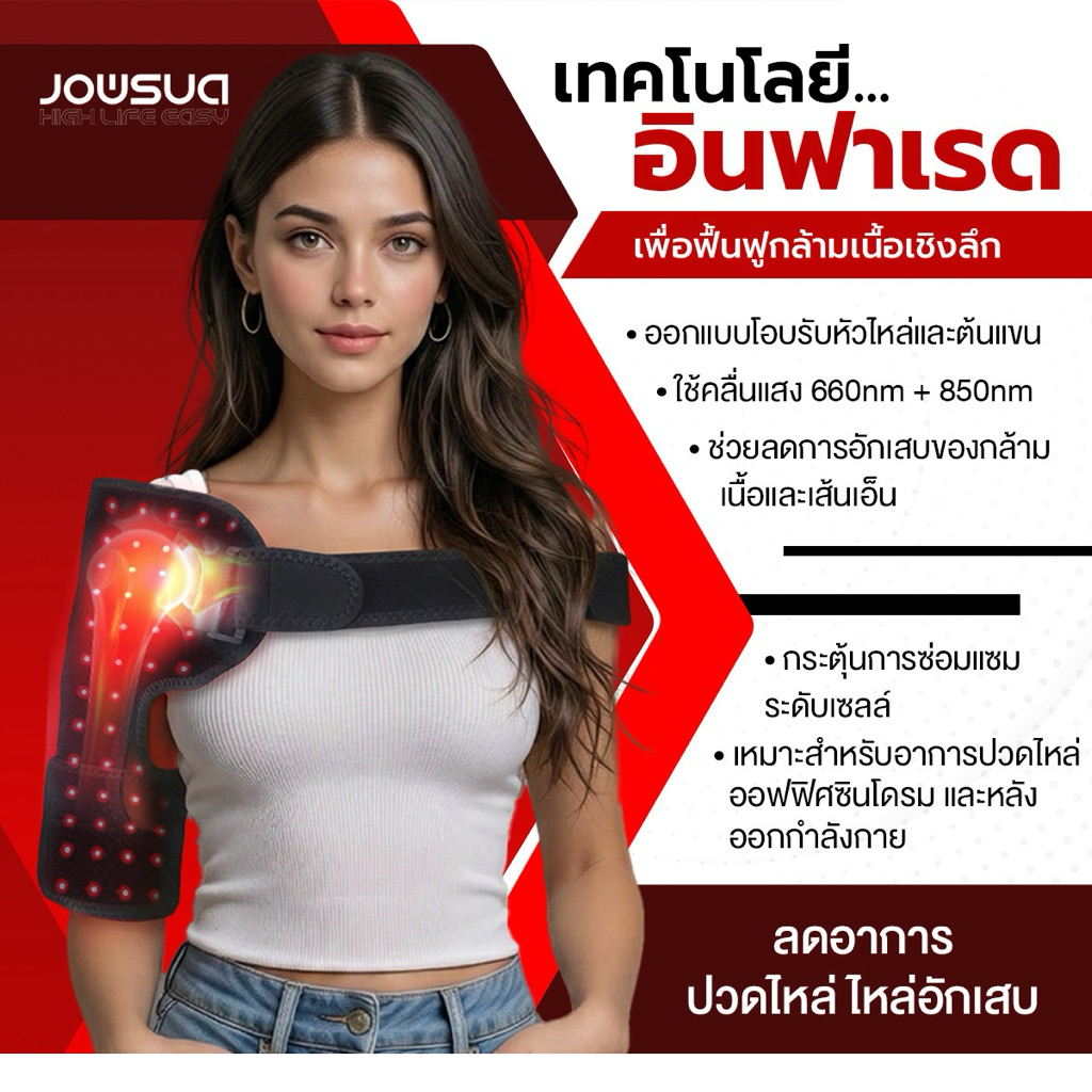 JOWSUA เครื่องบำบัดไหล่ด้วยแสงอินฟราเรด แบบไร้สาย Red Light + Near-Infrared Light Therapy