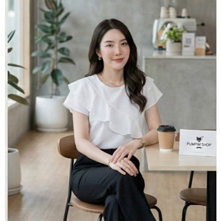 🇹🇭 เสื้อคอกลม แต่ง ระบายเฉียง สไบเฉียง น่ารัก 🔴ส่งไว🔴⚡ 👉เก็บ…