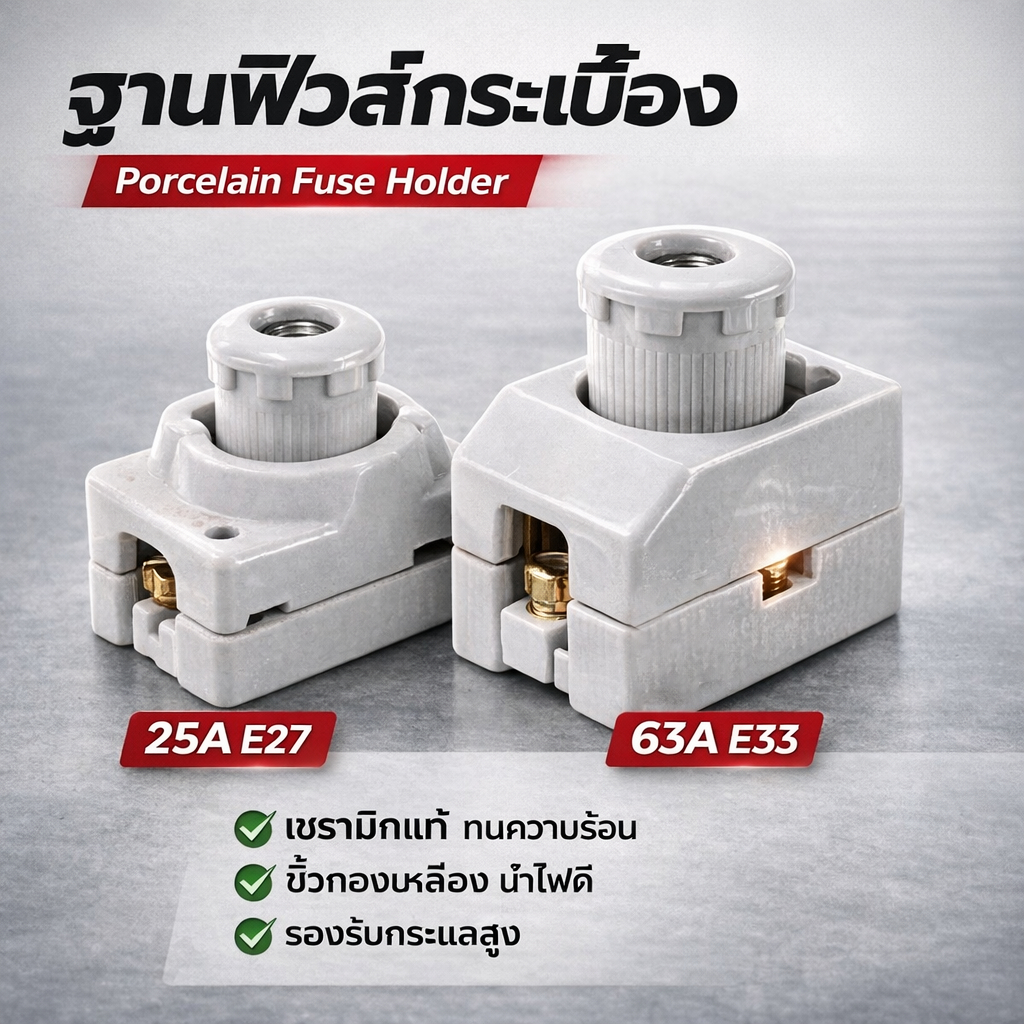Sentoshi คาร์ทริคฟิวส์ กระเบื้อง E27 / E33 x 1 ชุด ฟรี ลูกฟิวส์กระเบื้อง ขนาด 63A 500V ชิ้น มูลค่า 3