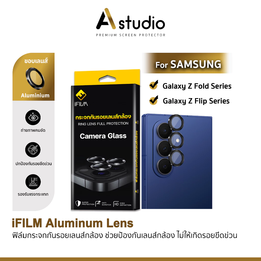 iFilm Lens Camera For Samsung ZFold 8 Ultra ZFold7 ZFold6 , ZFlip 8 ZFlip7 ZFlip6 ฟิล์มกระจก เลนส์กล้อง ครอบวง samsung