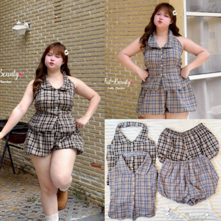 /FB/ ชุดเซ็ตผ้าลายสก็อต ไซส์อก38-50 เสื้อคอปกเว้าหลัง+กางเกง…