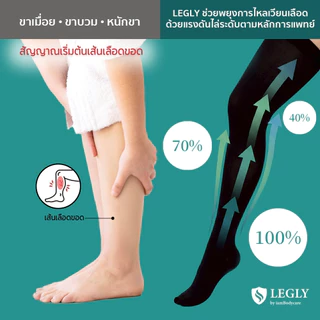 LEGLY ถุงน่องเส้นเลือดขอด เหนือเข่า สีดำ เปิดปลายเท้า ถุงน่องแรงดันทางการแพทย์ Class 1/2/3