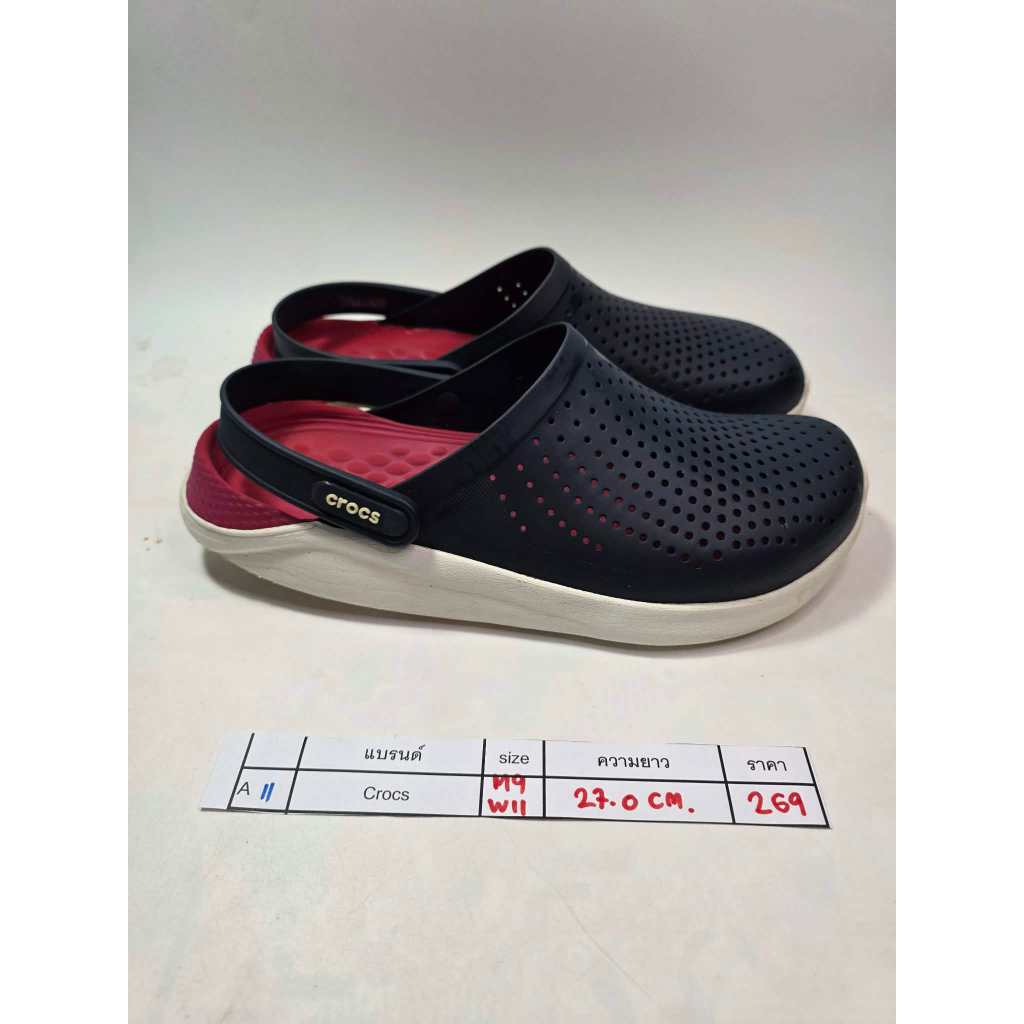 A16 Lite Ride by Crocs navyขาวแดง มือสอง ✅️✅️ sz.M9/w11 ยาว 27.0cm. สภาพดี สวย ตำหนิการใช้งาน