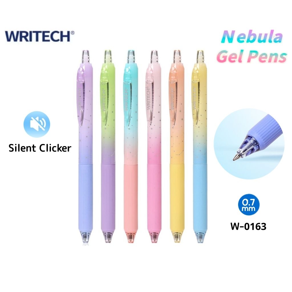Writech ปากกาเจลแบบกด "Nebula" W-0163 ขนาด 0.7 มม. รุ่นเสียงกดเงียบ หมึกน้ำเงิน แห้งไว (ราคา 1 ด้าม)