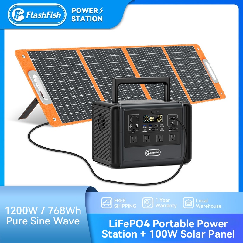 (LiFePO4 1200W Power Station) FlashFish 1200W Power box Camping ตั้งแคมป์ สำรองไฟ Home UPS Power Supply Solar Powerbox