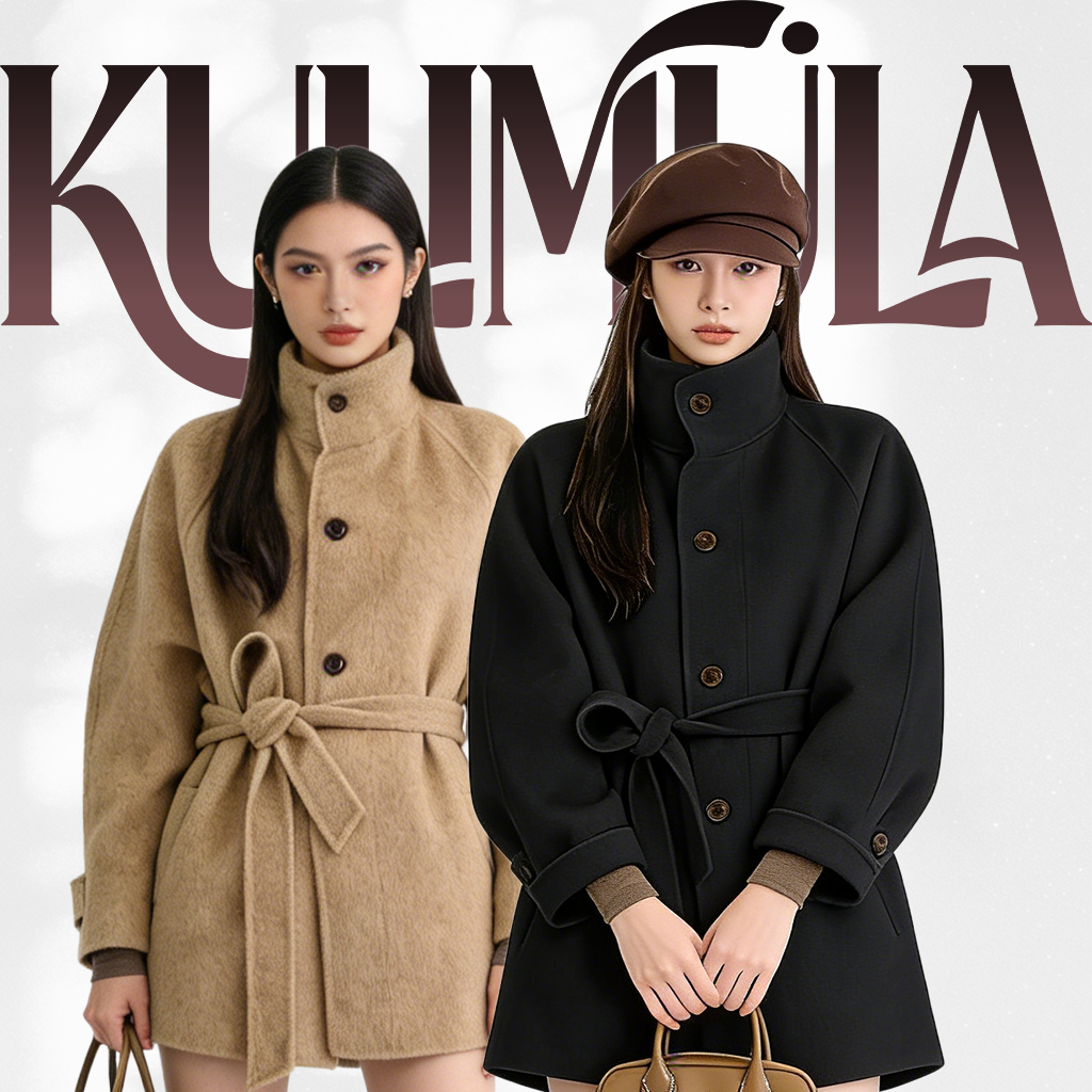 KULIMULA เสื้อคลุมขนสัตว์ผู้หญิง สีเบจอบอุ่น ผ้าขนสัตว์นุ่มสบาย สไตล์คลาสสิกสุดหรู เหมาะกับฤดูหนาว YD2