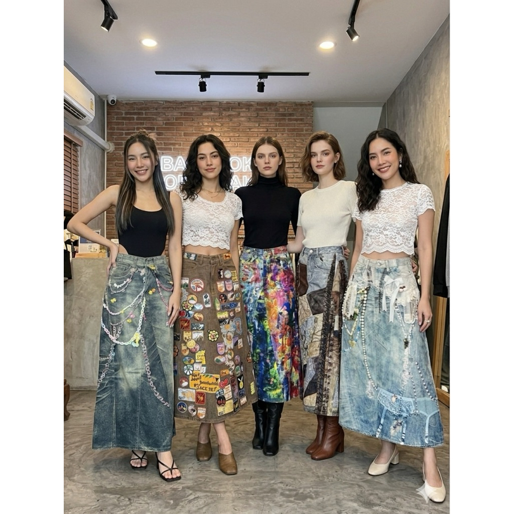 มีหลายลาย🎀กระโปรงยีนส์พิมพ์ลาย3D งานน่ารักมากค่ะ กระโปรงยีนส์แฟชั่นพิมพ์ลาย