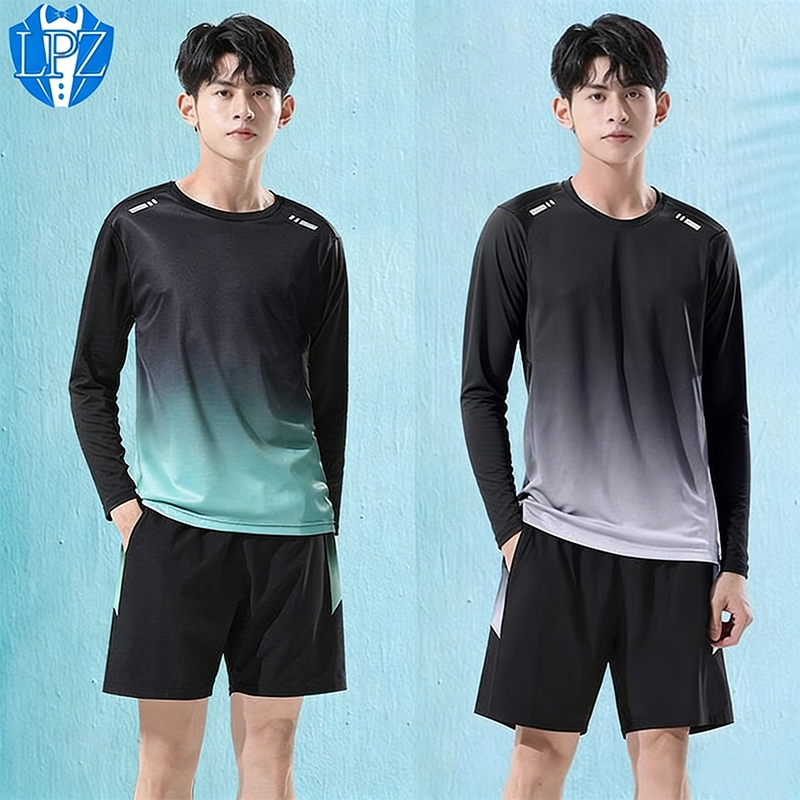 LPZ ชุดออกกำลังกายชาย (2 ชิ้น) ผ้าเย็นระบายอากาศได้ดี ดีไซน์สีไล่ระดับ เหมาะสำหรับฟิตเนส/กีฬากลางแจ้ง