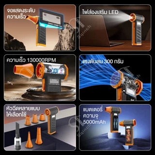Sqinch พัดลมเทอร์โบเจ็ท 130000Rpm พัดลมพกพา เครื่องเป่าลมไร้สาย มอเตอร์ไร้แปรงถ่าน พัดลมท่อมือถือ ให้แสงสว่าง+ดูดฝุ่นได้