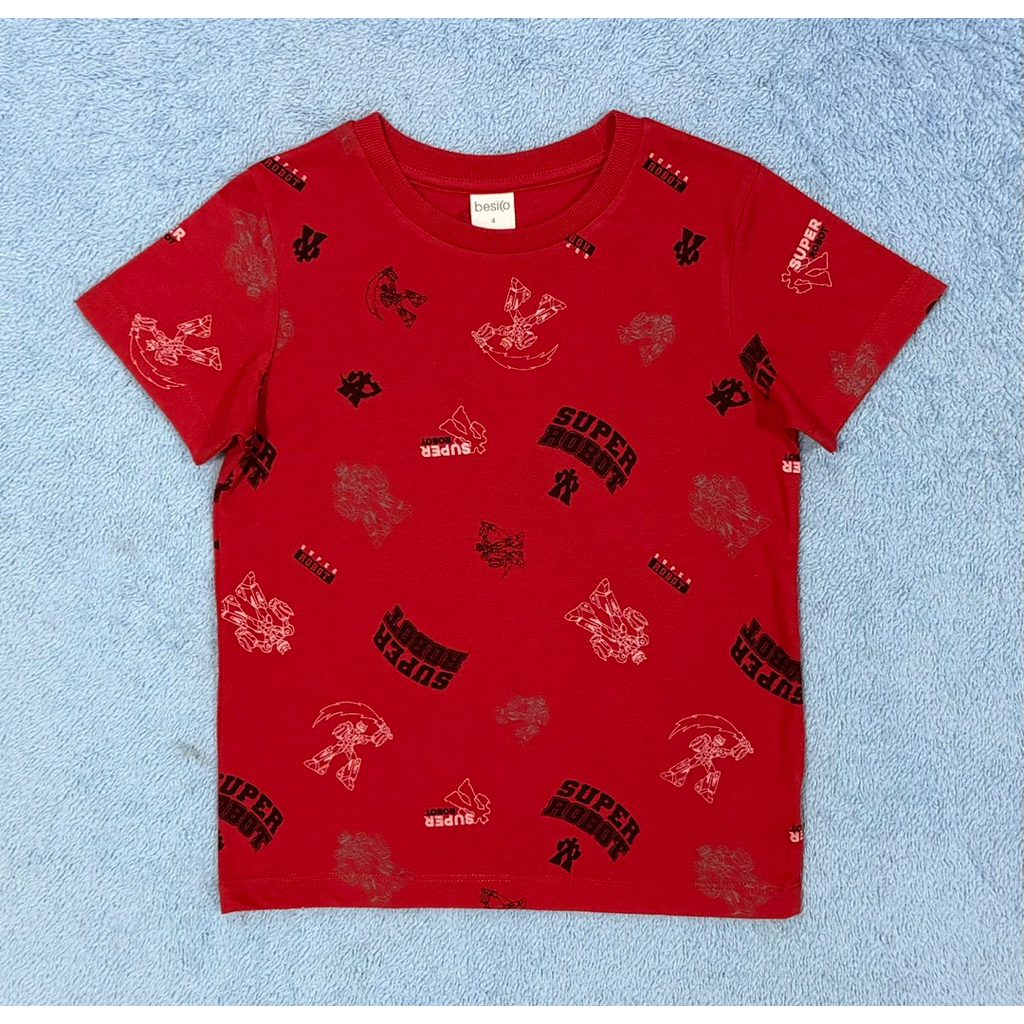 Besico เสื้อยืดเด็กผู้ชาย ลาย Super Robot ทั้งตัว สีแดง สุดเท่ ไซส์ 4(อายุ3-4 ปี) ผ้านุ่ม ใส่สบาย มื