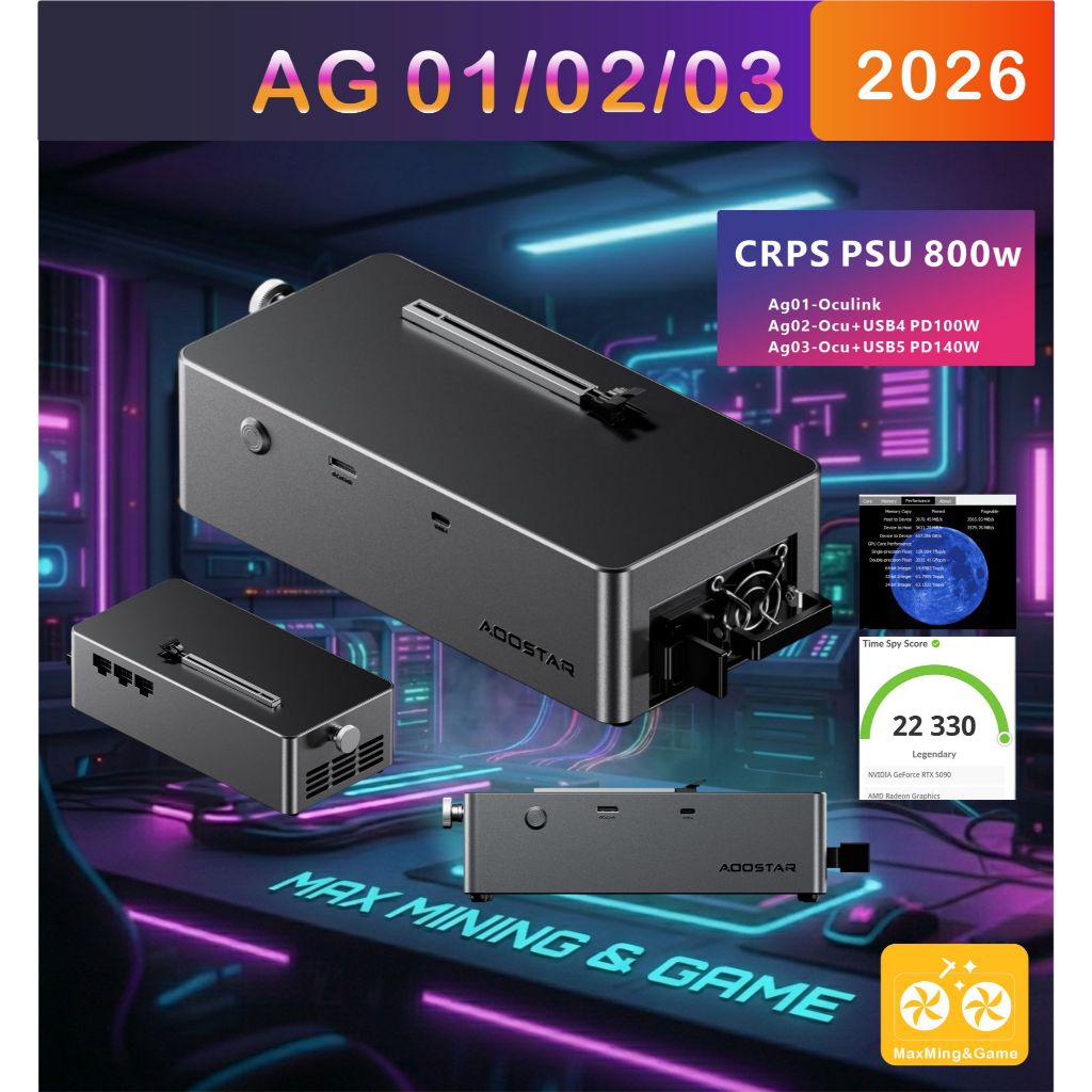 Egpu Aoostar AG01  AG02 AG03 TB5 TB4 USB4 2.0 USB 4 Oculink Build-in PSU 800W ในตัว 150W+650W for Graphic cards