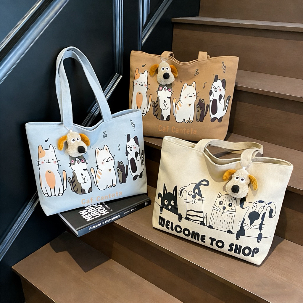 กระเป๋าผ้า(มีซิป) สะพายข้างแฟชั่นTote BagNO.7