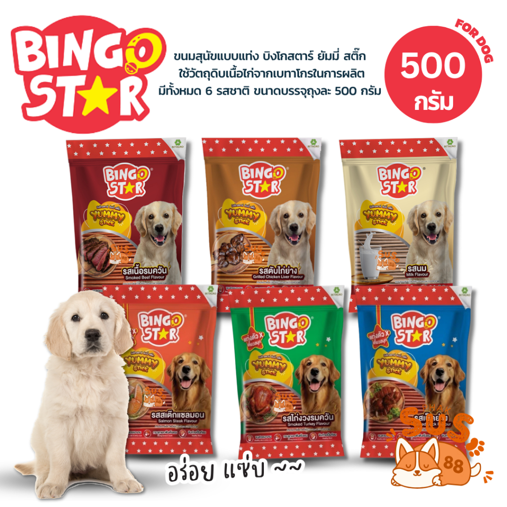 [500g] Bingo Star Yummy Stick ขนมสุนัขแบบแท่ง | รสชาติอร่อย เคี้ยวง่าย ช่วยดูแลสุขภาพช่องปาก