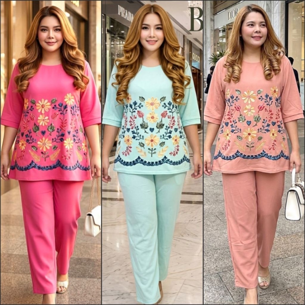 9708ชุดเช็ทสาวอวบแม่บ้านเช็ทคุณแม่ สำหรับสาวอวบอก 50"ฟรีไซส์46-50 น้ำหนัก75-90โล สวยๆๆ