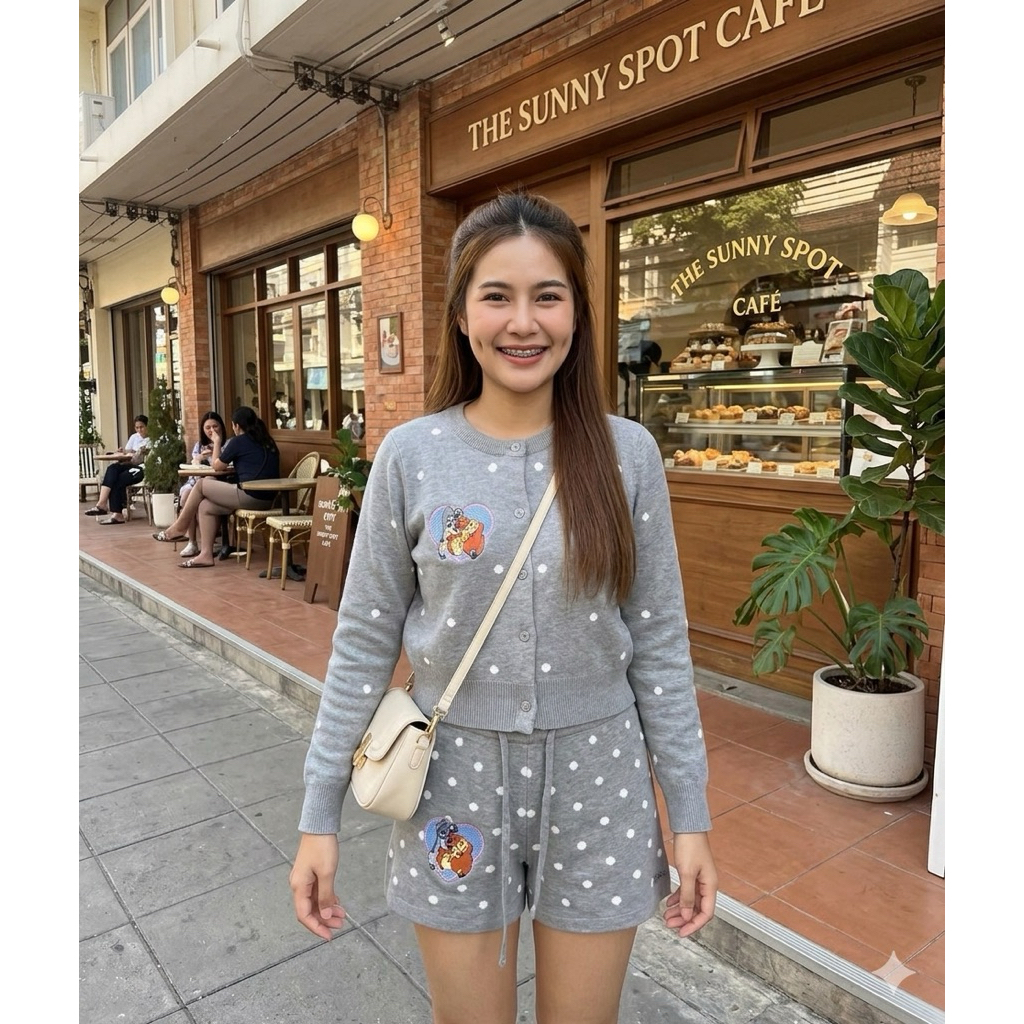 MiniTrendy_Shop ชุดเซ็ท2ชิ้น เสื้อแขนมีกระดุมหน้า+กางเกงขาสั้นมีเชือก