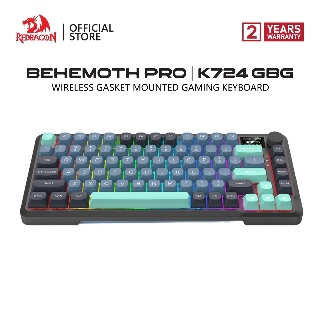 Redragon K724 PRO คีย์บอร์ดเกมปะเก็นไร้สายพร้อมหน้าจอ Hype & Knob 81-Key คีย์บอร์ด 1.14 TFT Info จอแ