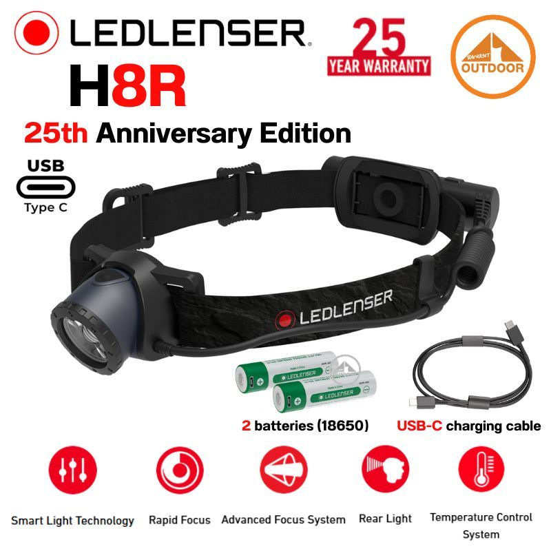 Ledlenser Headlamp H8R 25th Anniversary Edition ไฟฉายคาดหัวรุ่นพิเศษ 25 ปี แบต.2ก้อน หัวชาร์จ USB-C