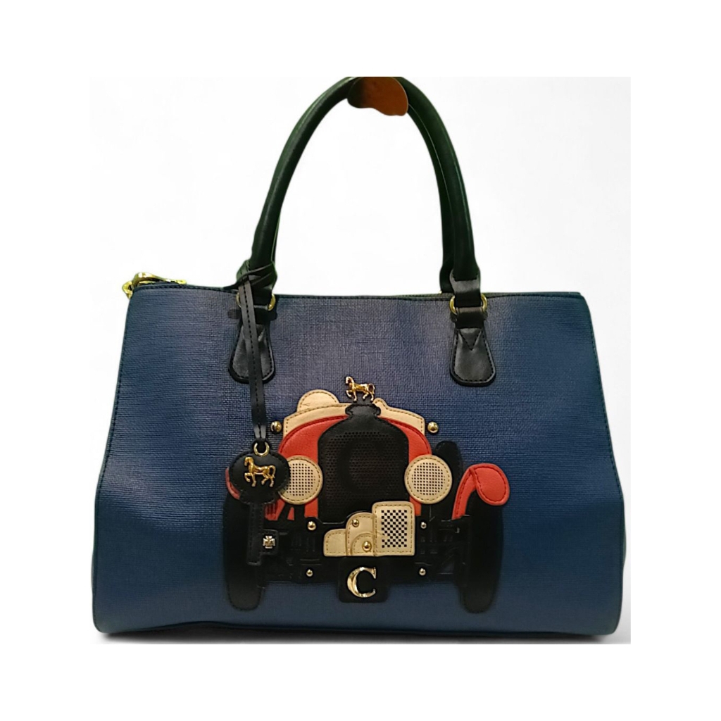 HANDBAG ลายรถม้า LAPALETTE CUPCAKE สีน้ำเงิน พร้อมสายยาว