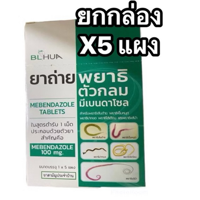 [ยกล่องX5แผง] ยาถ่ายพยาธิตัวกลม มีเบนดาโซล mebendazole 100 mg จำนวน 30 เม็ด ถ่ายพยาธิ ยาสามัญประจำบ้