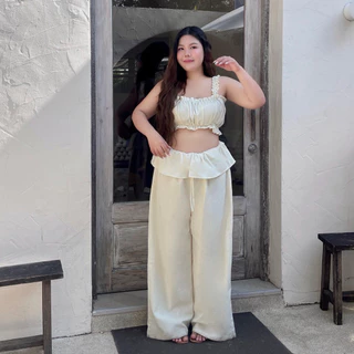 𝗩𝗶𝘃𝗶𝗮𝗻 𝗦𝗲𝘁 🌺: 𝗰𝗿𝗼𝗽𝗯𝗿𝗮 + 𝗽𝗮𝗻𝘁 ชุดเซตไปทะเล ชุดสาวอวบน่ารักๆ