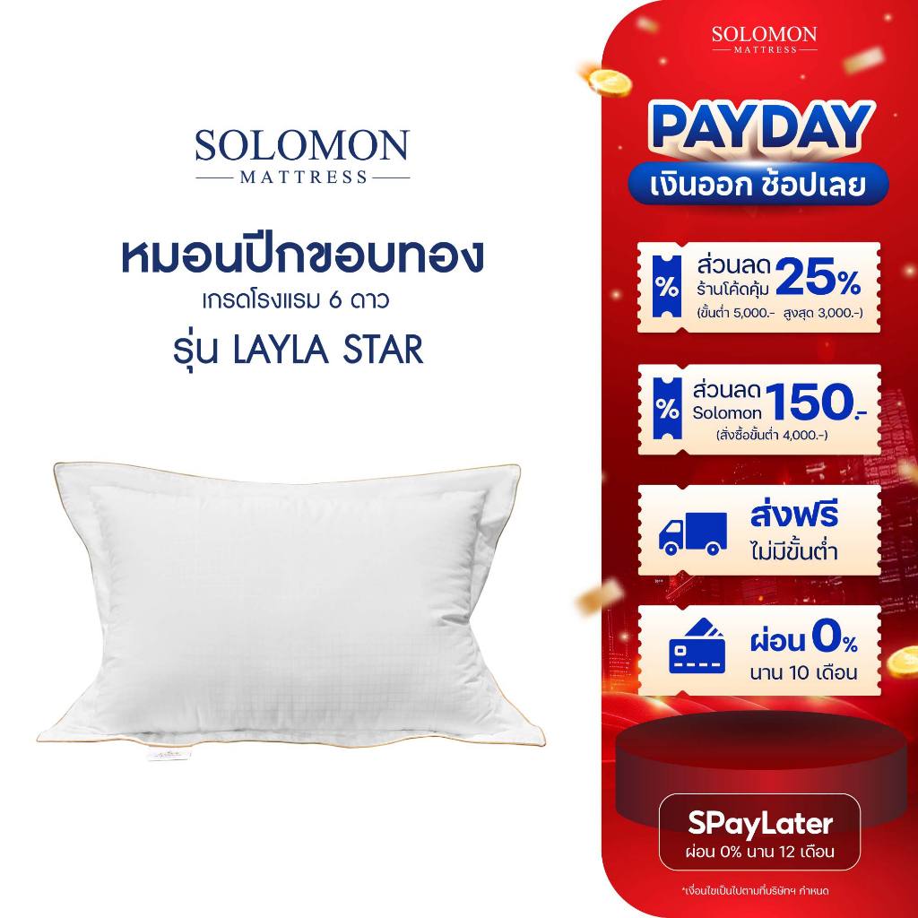 SOLOMON หมอนหนุน ปีกขอบทอง เกรดโรงแรม 6 ดาว รุ่น Layla Star