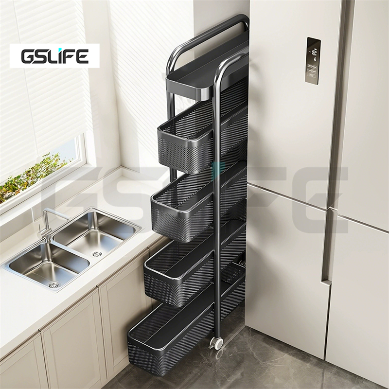 GSlife ชั้นวางเครื่องสำอาง ไม่ต้องติดตั้ง รถเข็นเ ชั้นวางของในครัว มีล้อ×4 มัลติฟังก์ชั่น