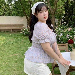 P20 🌼 [S-XXXXXL] เสื้อสาวอวบ ลายดอกไม้น่ารัก ทรงPeplum สวย ใส่สบาย แต่งโบว์หน้า มีสม็อคเอวยืด รอบอกใหญ่พิเศษ 32-60 นิ้ว