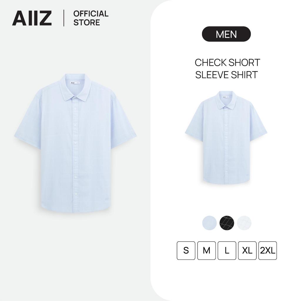 AIIZ (เอ ทู แซด) - AIIZ เสื้อเชิ้ตผู้ชายแขนสั้นลายตาราง AIIZ Men's Check Short Sleeve Shirt
