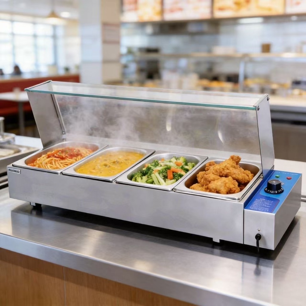 ตู้อุ่นข้าวแกง เคาเตอร์อุ่นอาหาร4 ถาด ตู้โชว์อุ่นข้าวแกง Bain Marie