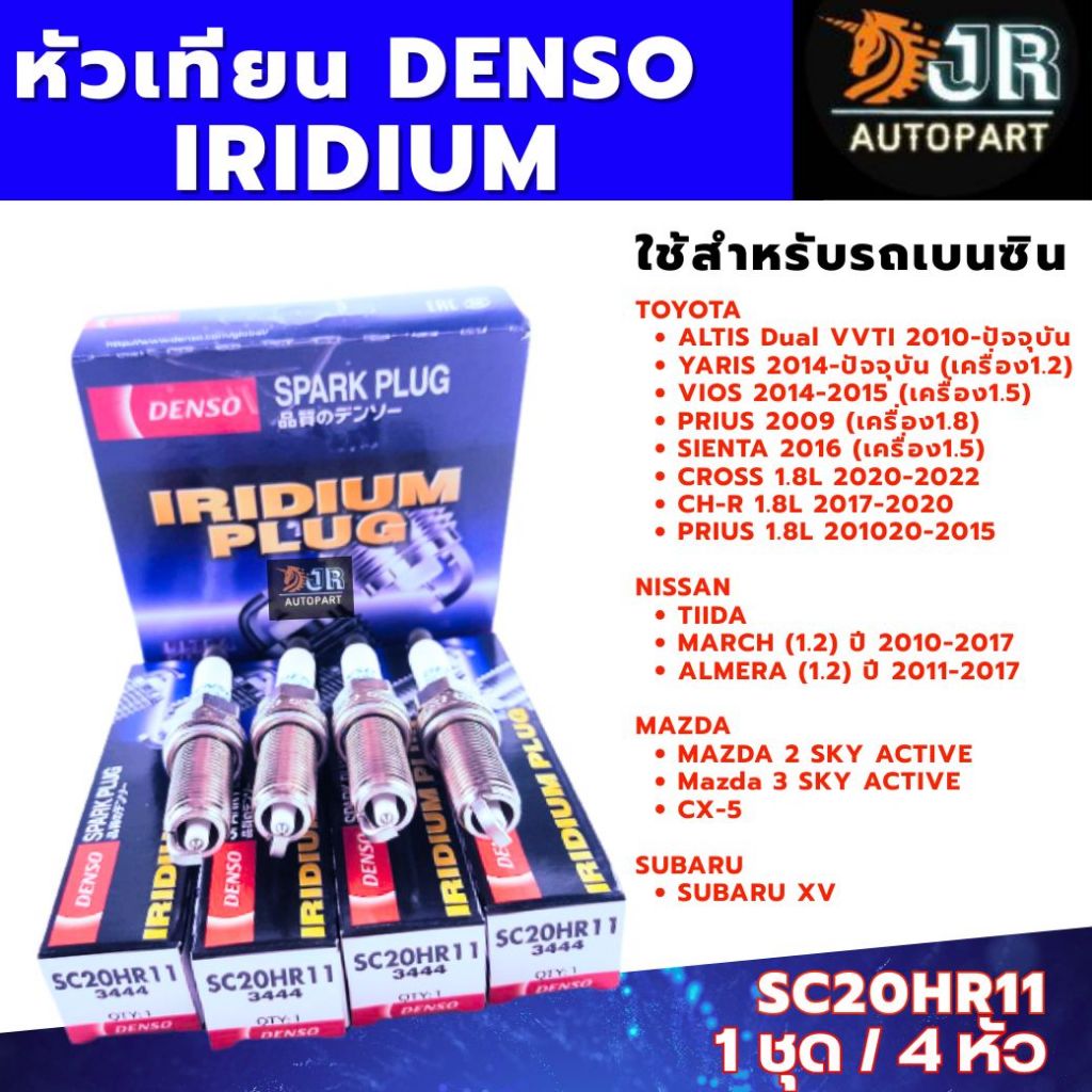หัวเทียน DENSO อิริเดียม-แท้ TOYOTA ALTIS ปี 2014-2018 ดูโอ้ MARCH TIDA YARIS 1.2 เบอร์ SC20HR11