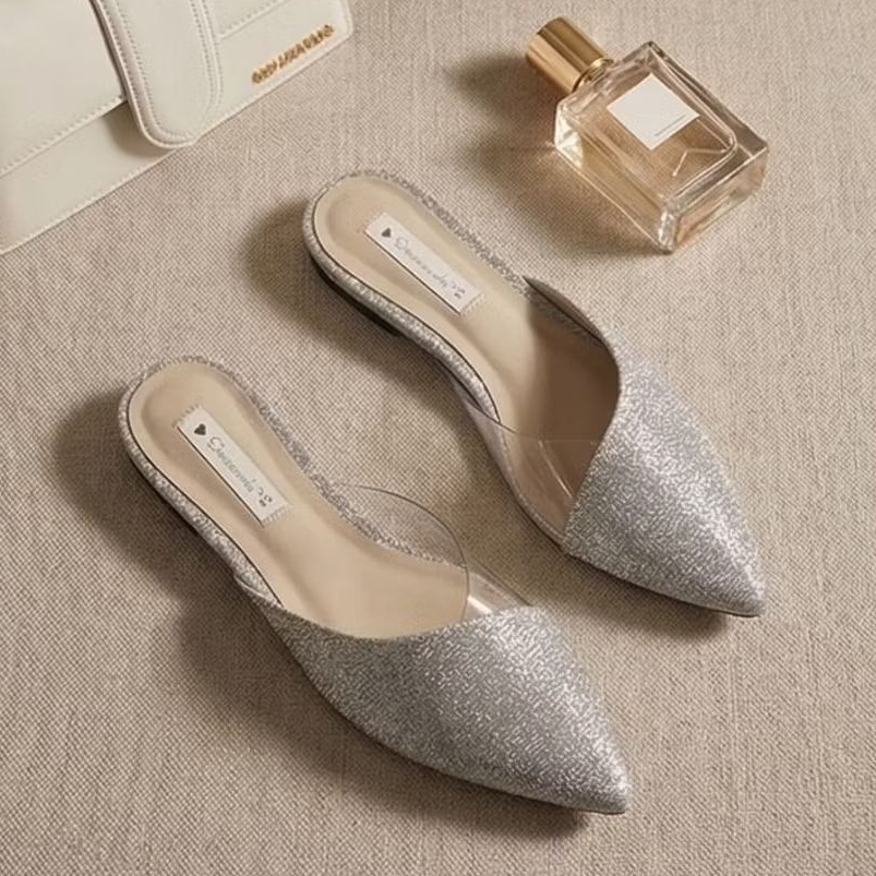 รองเท้าแตะ แบบเปิดส้น Bigsize 41 - 45 ส้นแบน เนื้อกริสเตอร์ วิ้ง ๆ ใส่สวย น้ำหนักเบาคะ