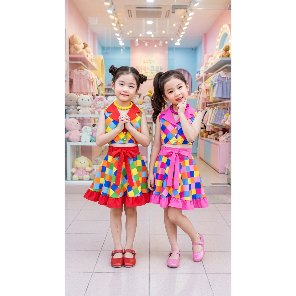ชุดเด็กทองกวาว ชุดเซ็ตกระโปรง เซ็ต 3 ชิ้น (เสื้อ+กระโปรง+สายผูกเอว) ไม่รวมเครื่องประดับนะคะ