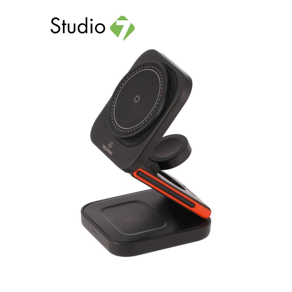 ที่ชาร์จไร้สาย TECHPRO Foldable 3 in 1 Magnetic Black by Studio7