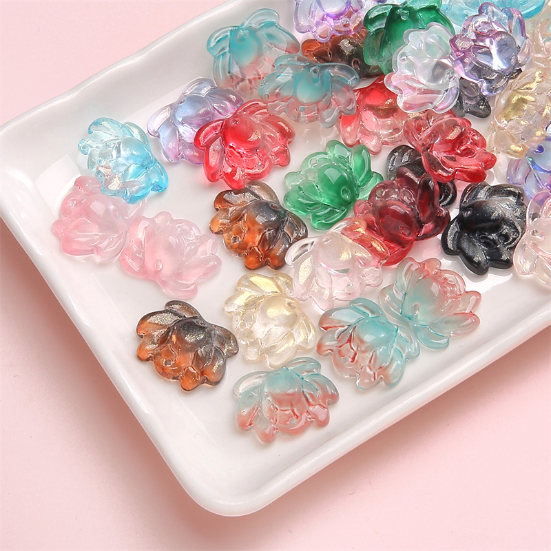 ลูกปัดแก้วทรงดอกบัว 21x16mm 5ชิ้น/ถุง 2รู อุปกรณ์ทำเครื่องประดับ DIY สร้อยข้อมือ สร้อยคอ ต่างหู