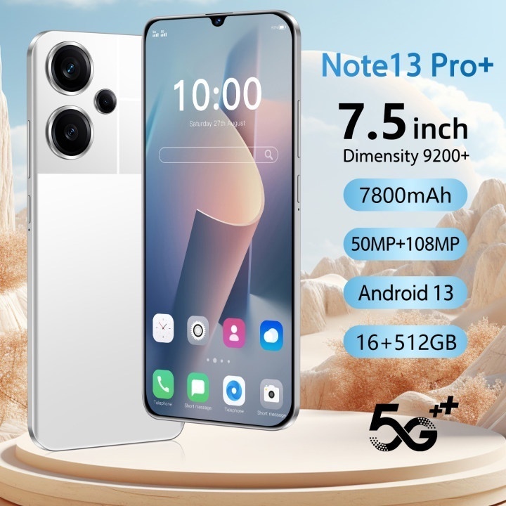 Smartphone Note13 Pro+ 16GB RAM+512GB ROM 7.5inch support 2 SIM card android 13.0 support bank APP c