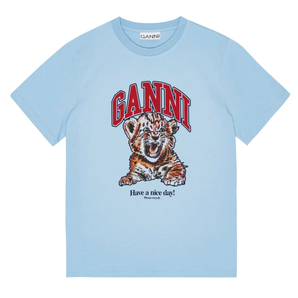 (ส่งด่วน) พร้อมส่ง Ganni เสื้อยืดลายเสือ สีฟ้า