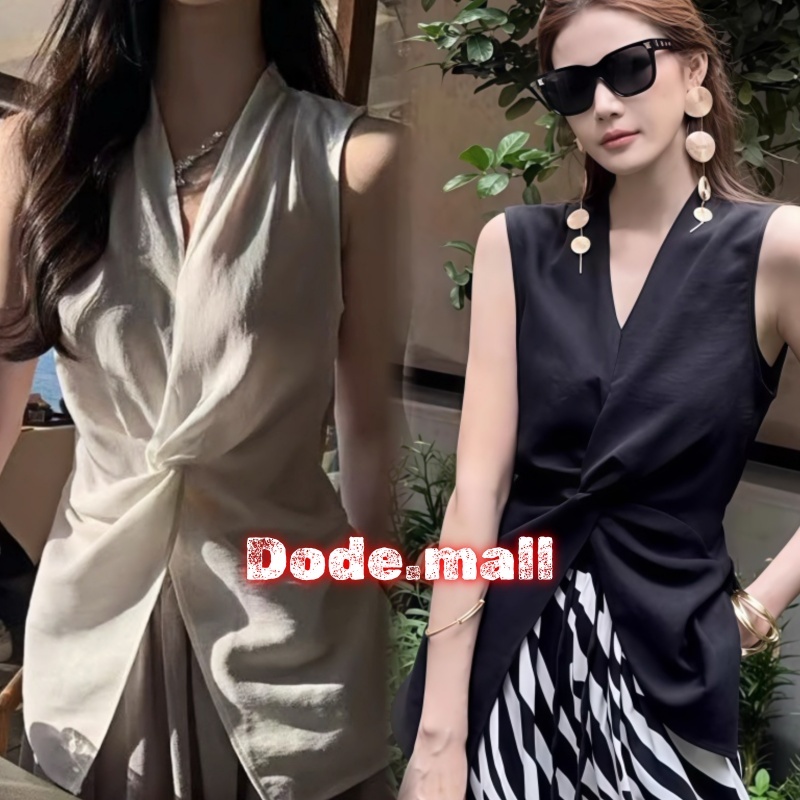 Dode.mall เสื้อกั๊กแขนกุดคอวีสีพื้นสไตล์ฝรั่งเศส เหมาะสำหรับผู้หญิงสวมใส่ในฤดูร้อน 99157