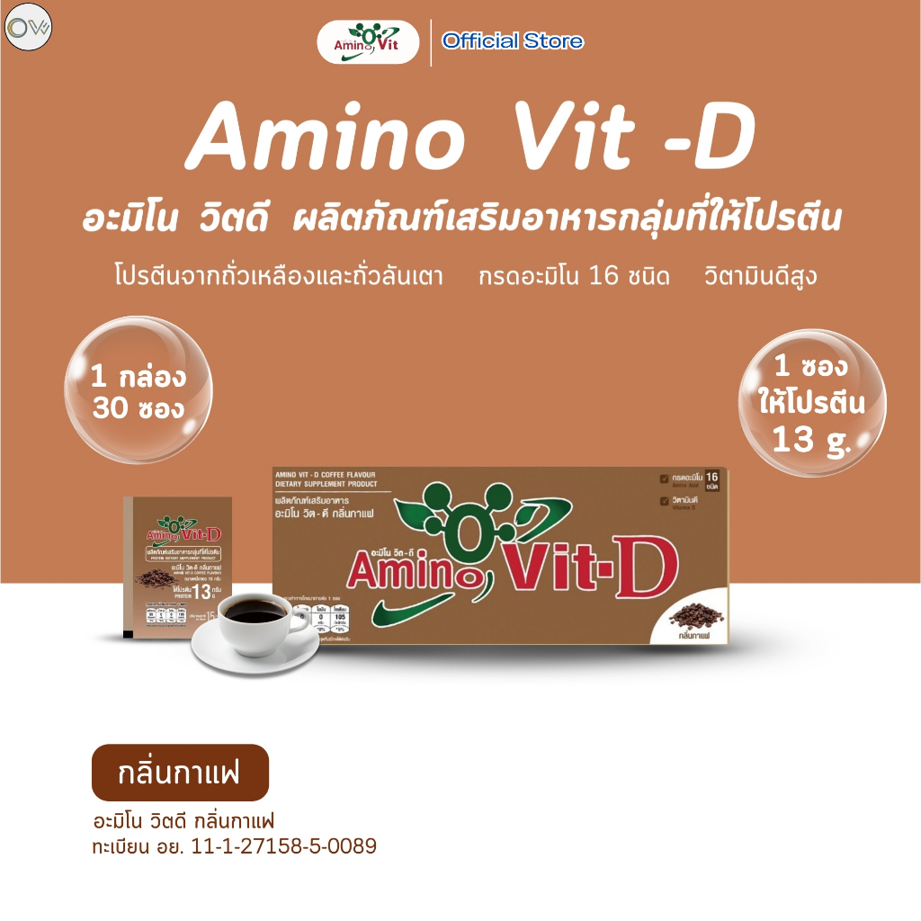 ⚡️ส่งไว ขายดี⚡️ อะมิโนวิตดี กาแฟ กล่อง 30 ซอง สูตรใหม่