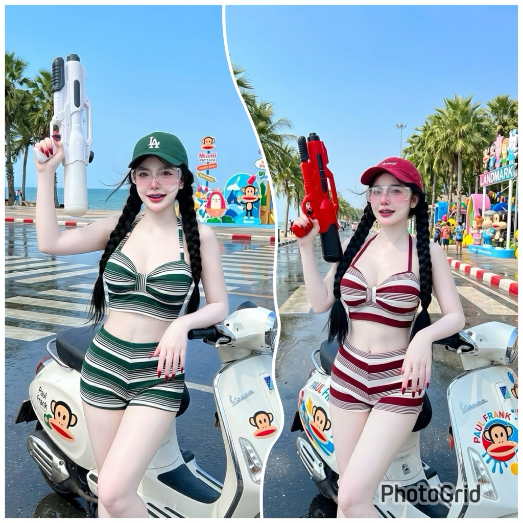 👙พร้อมส่ง👙เซทสงกรานต์ลายทาง