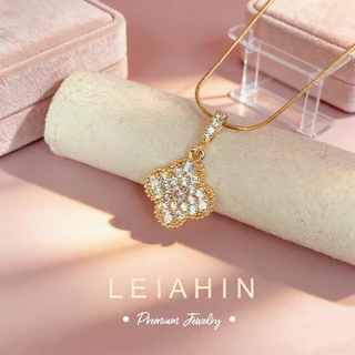 LEIAHIN Jewelry สร้อยคอผู้หญิง จี้ใบโชคลาภ เพทายแท้ แวววาว ไม่ดำ ใส่ทุกวัน แฟชั่นเกาหลีของขวัญ 1056n