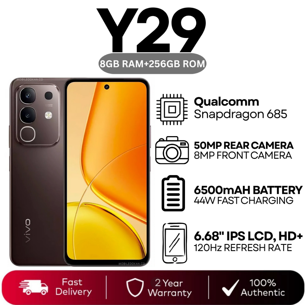 Y29 8GB+256GB แบตเตอรี่ 6500mAh หน้าจอ 6.68 นิ้ว กล้อง 50MP รองรับ 5G ประกันศูนย์