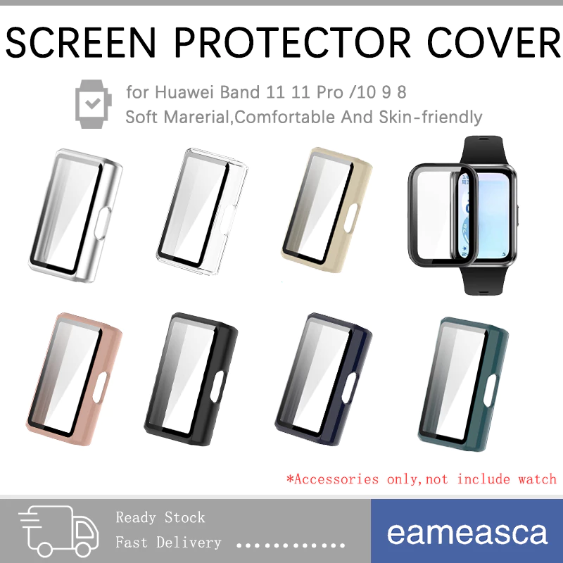 เคสพีซีแข็งพร้อมกระจกนิรภัย for Huawei Band 11 /11 Pro อุปกรณ์ป้องกันหน้าจอกันชน for Huawei Band 10 9 8