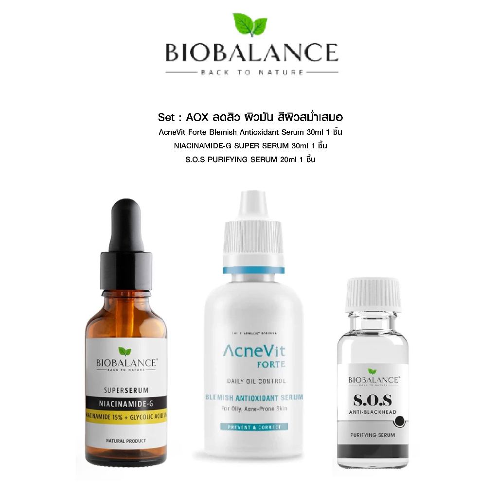 ACNEVIT FORTE BLEMISH SERUM 30 ML + BIOBALANCE NIACINAMIDA-G ERUM 30 ML + BIOBALANCE S.O.S SUERO PUR